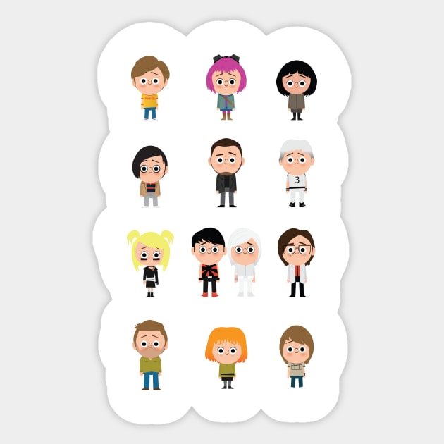 the Cast of Scott Pilgrim Sticker by Fall Down Tree